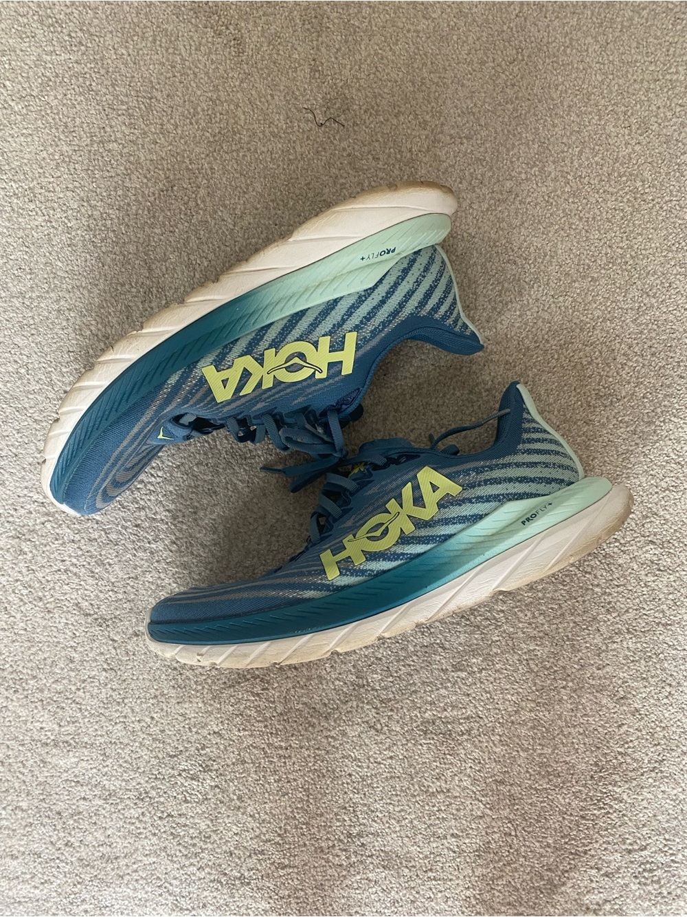Hoka Men’s Blue Teal Running Sneakers with Lime Logo